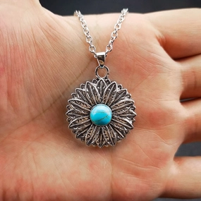 Wholesale Vintage Boho Blue Turquoise Sunflower Necklace