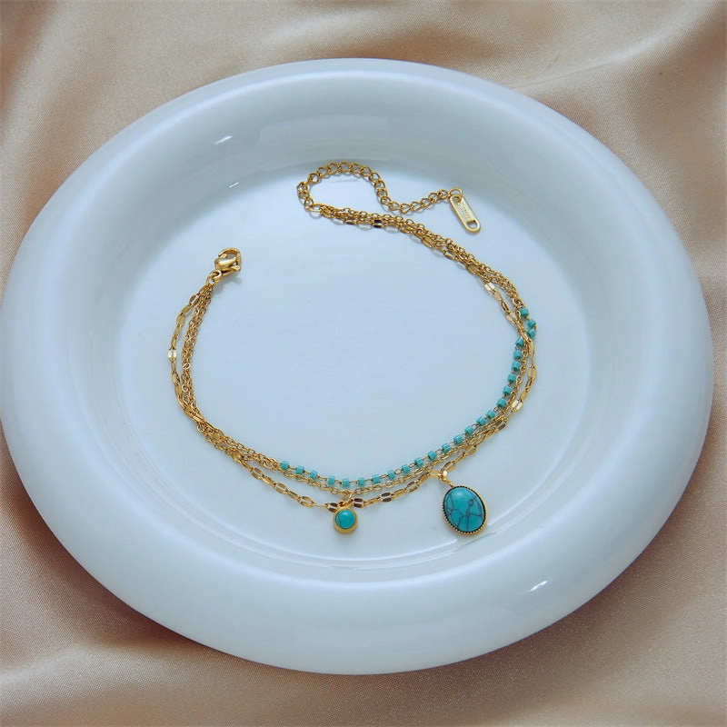 Wholesale Vintage Boho Oval Turquoise Titanium Steel Bracelet