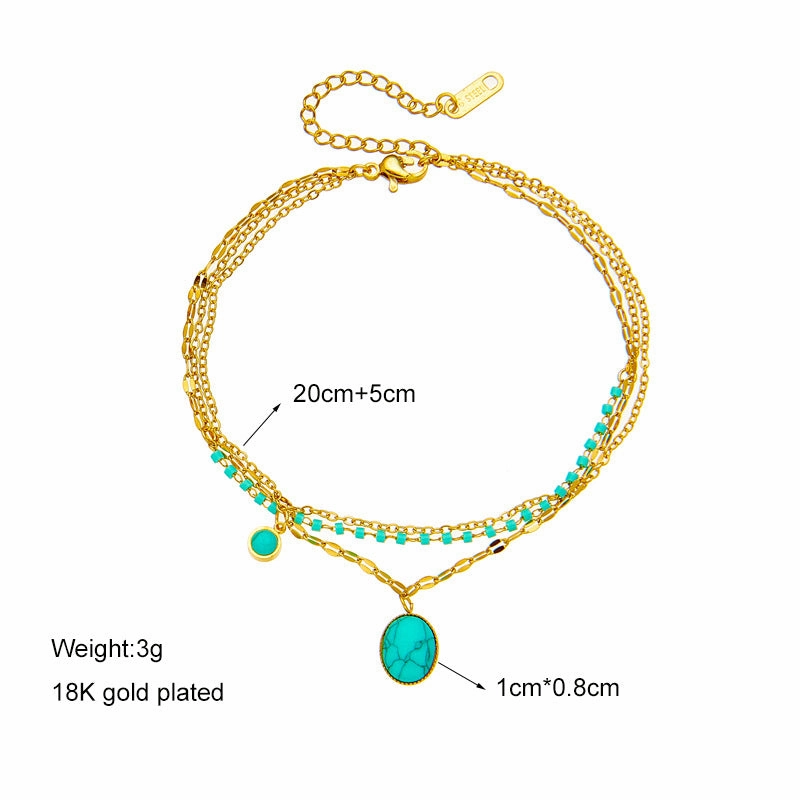 Wholesale Vintage Boho Oval Turquoise Titanium Steel Bracelet