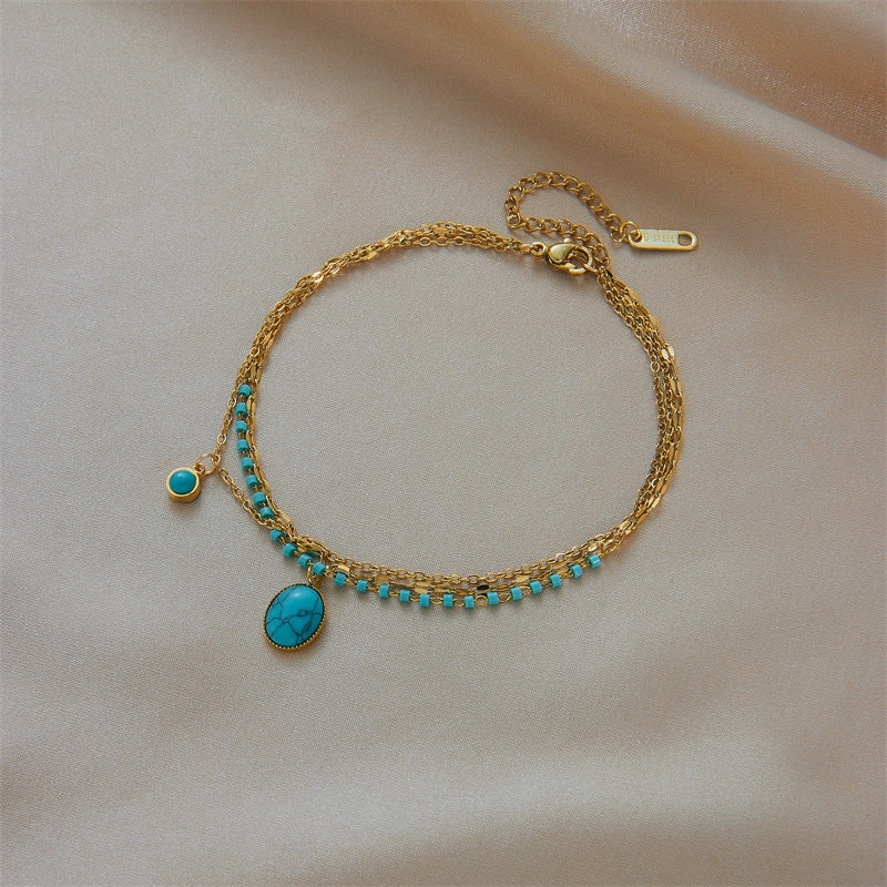 Wholesale Vintage Boho Oval Turquoise Titanium Steel Bracelet
