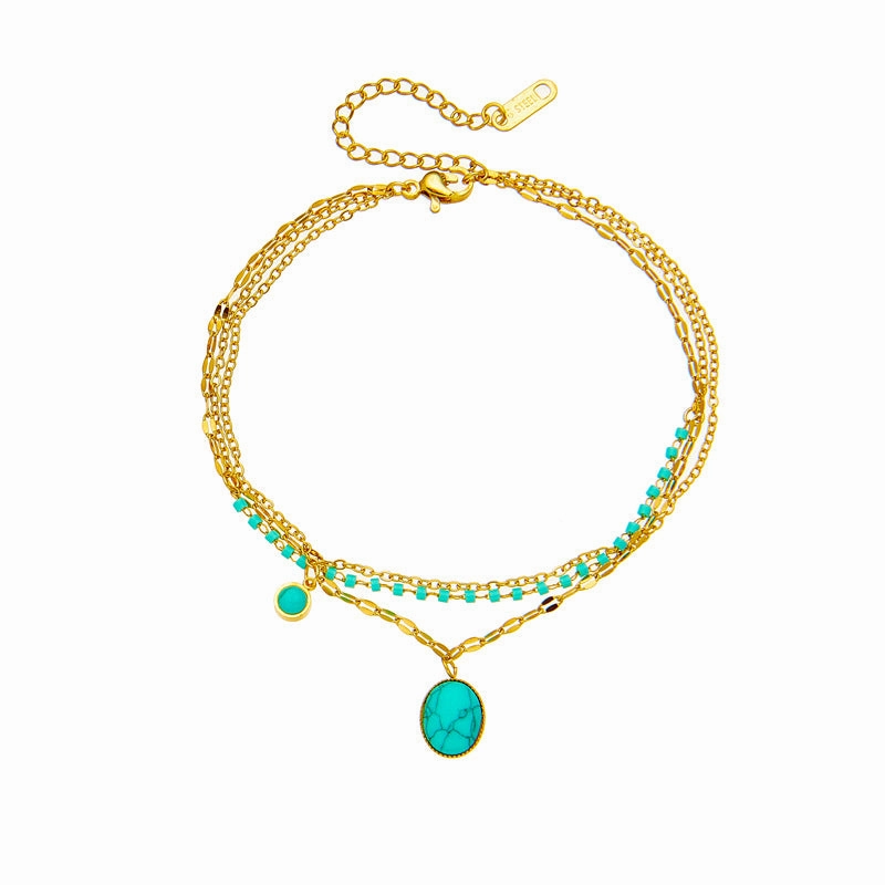 Wholesale Vintage Boho Oval Turquoise Titanium Steel Bracelet