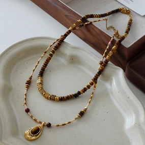 Wholesale Vintage Coffee Colored Tiger Eye Stone Necklaces