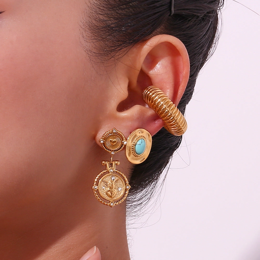 Wholesale Vintage Coin Stainless Steel 18K Gold Plated Earrings