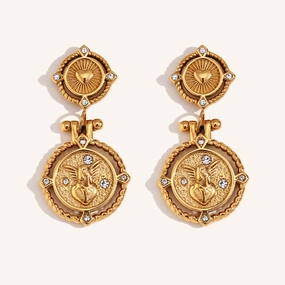 Wholesale Vintage Coin Stainless Steel 18K Gold Plated Earrings