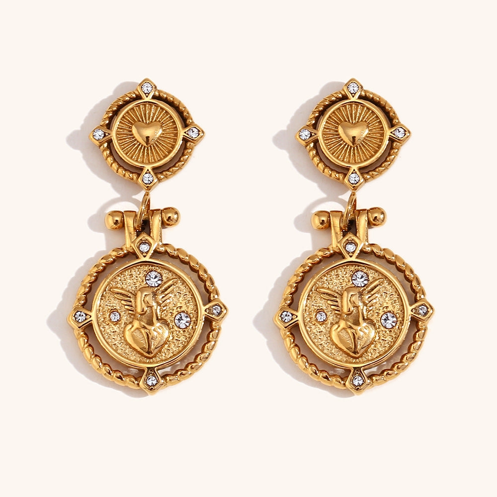 Wholesale Vintage Coin Stainless Steel 18K Gold Plated Earrings
