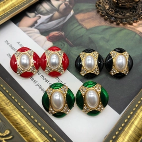 Wholesale Vintage Color Drop Glaze Baroque Pearl Alloy Earrings