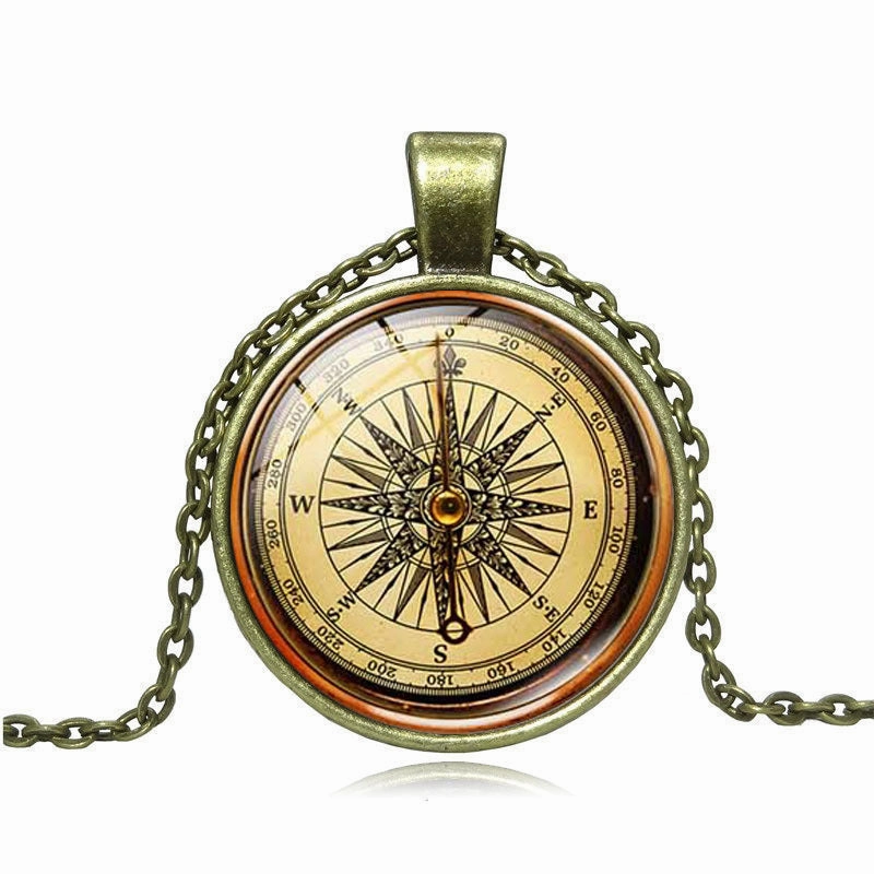 Wholesale Vintage Compass Time Gemstone Alloy Necklace