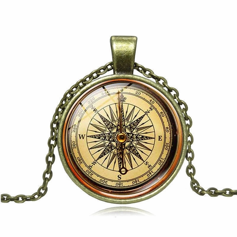 Wholesale Vintage Compass Time Gemstone Alloy Necklace