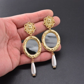 Wholesale Vintage Copper Color Resin Mini Small Photo Frame Alloy Earrings