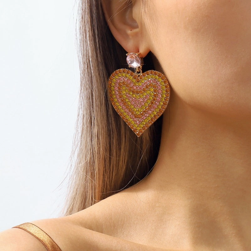 Wholesale Vintage Creative Heart Shaped Rhinestone Earrings
