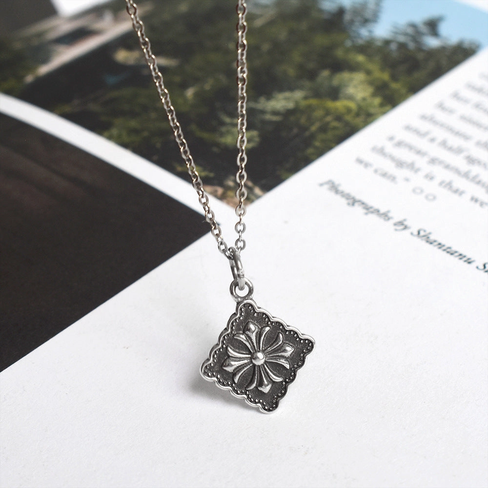 Wholesale Vintage Cross Square 925 Sterling Silver Clavicle Necklace