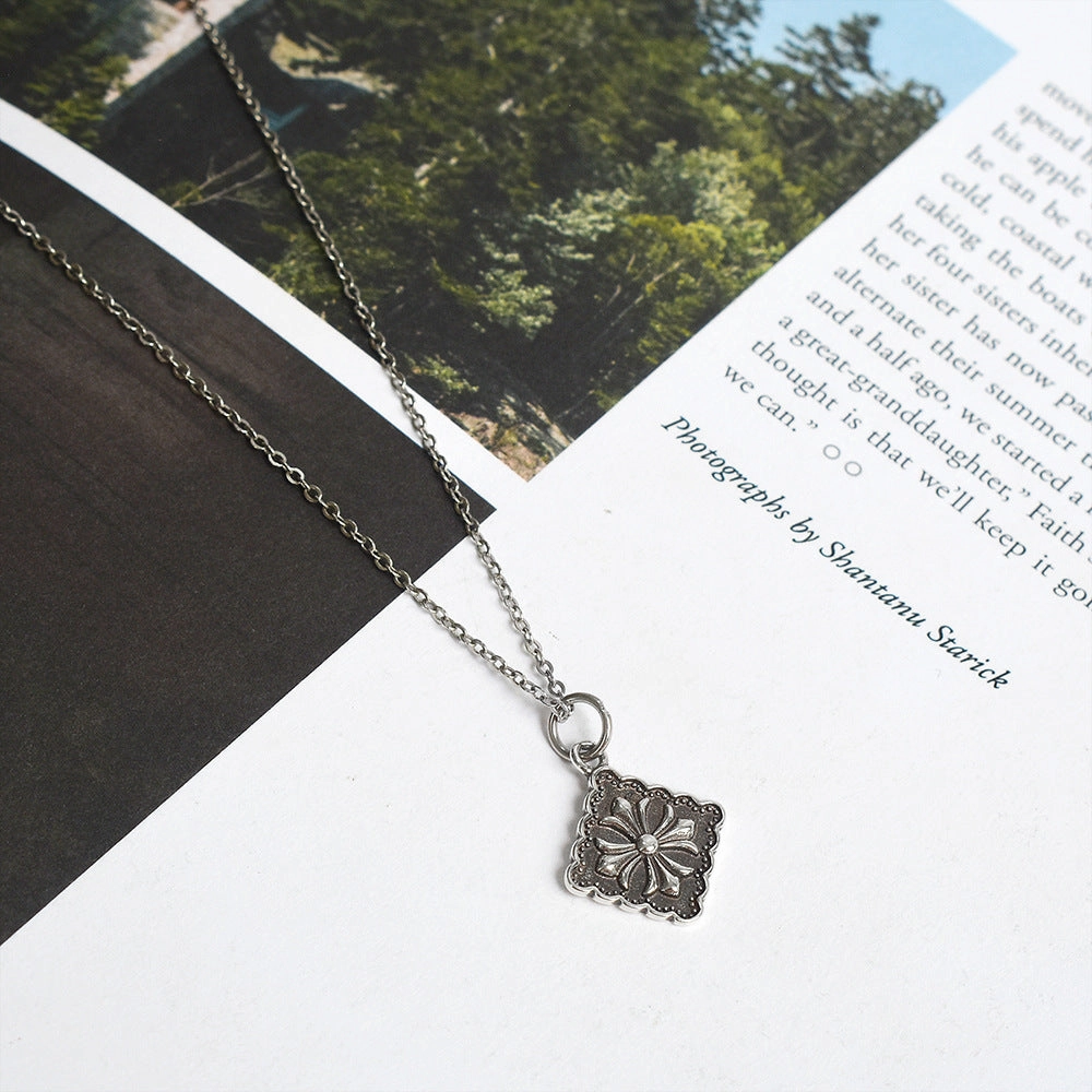 Wholesale Vintage Cross Square 925 Sterling Silver Clavicle Necklace