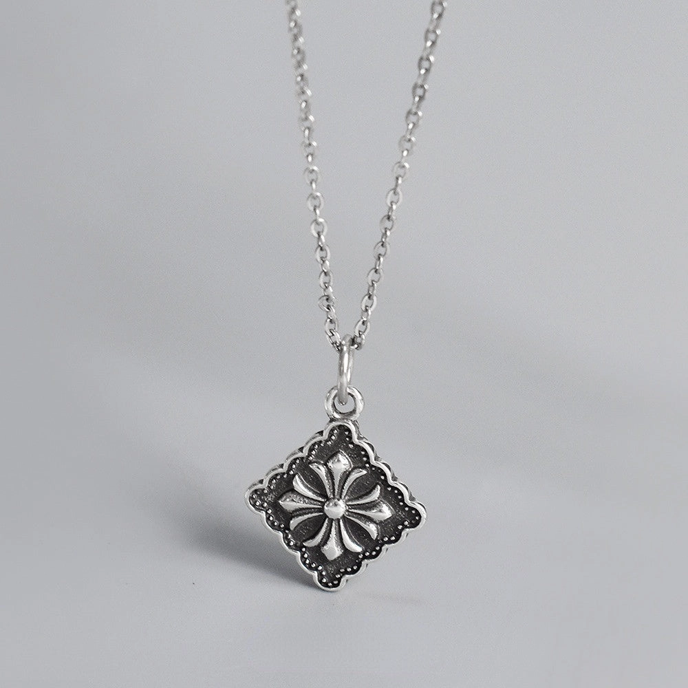 Wholesale Vintage Cross Square 925 Sterling Silver Clavicle Necklace