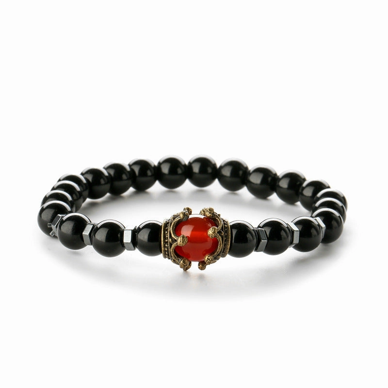 Wholesale Vintage Crown Tiger Eye Volcanic Stone Bracelets