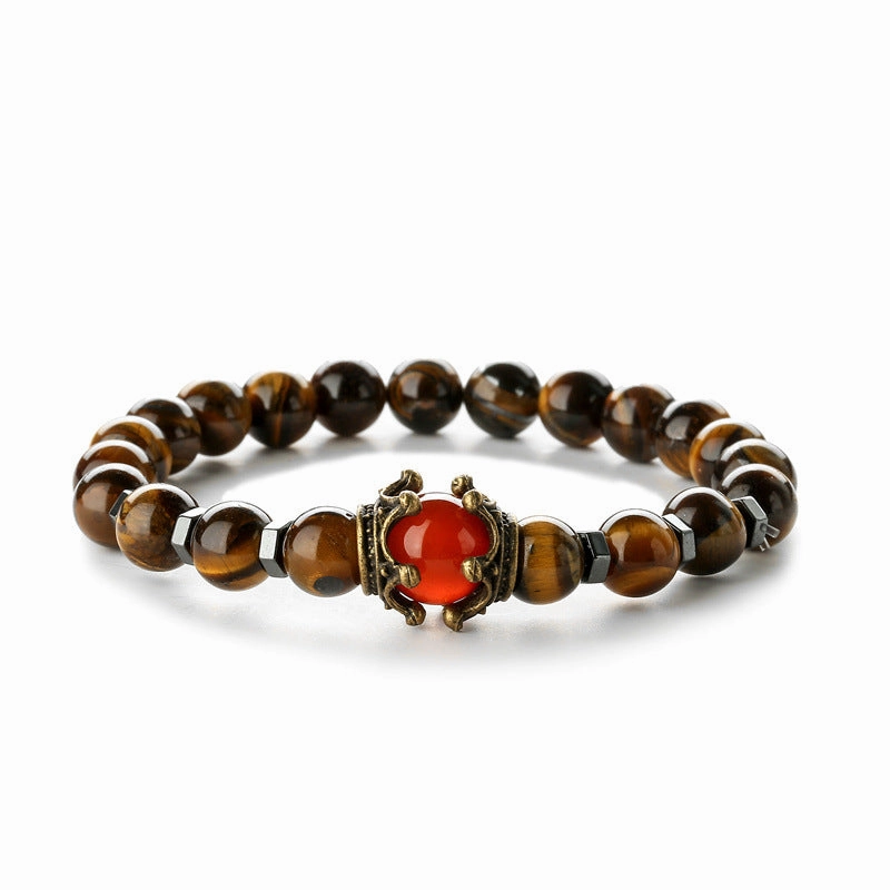 Wholesale Vintage Crown Tiger Eye Volcanic Stone Bracelets