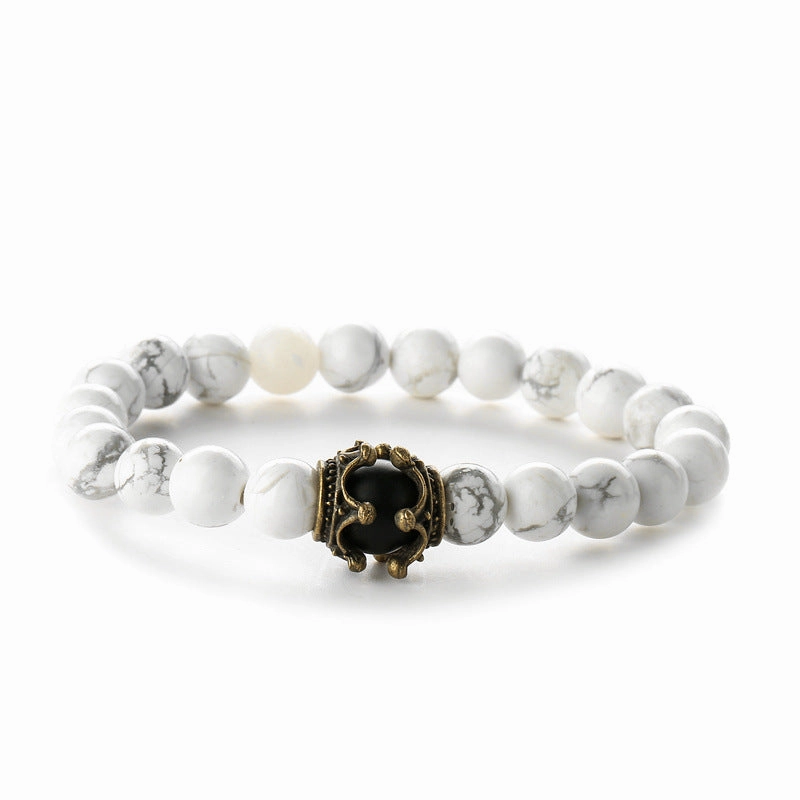 Wholesale Vintage Crown Tiger Eye Volcanic Stone Bracelets