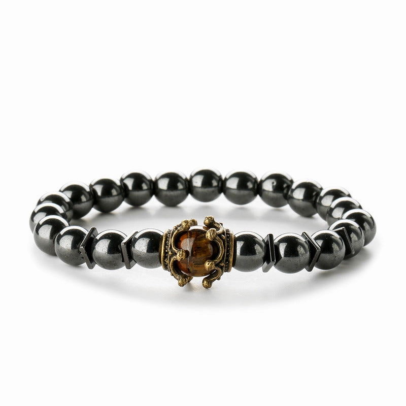 Wholesale Vintage Crown Tiger Eye Volcanic Stone Bracelets