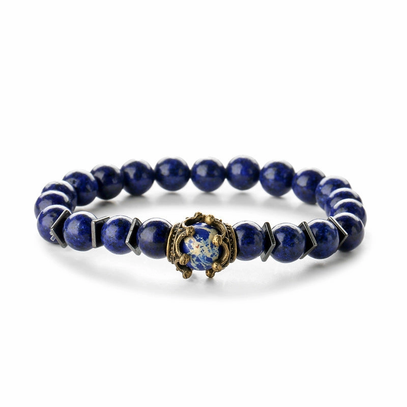 Wholesale Vintage Crown Tiger Eye Volcanic Stone Bracelets