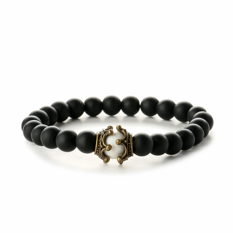 Wholesale Vintage Crown Tiger Eye Volcanic Stone Bracelets