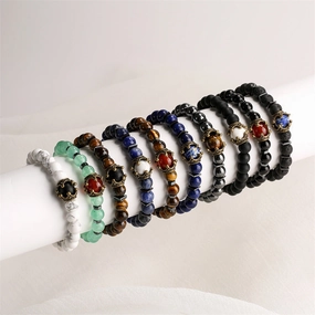 Wholesale Vintage Crown Tiger Eye Volcanic Stone Bracelets