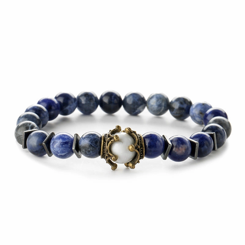 Wholesale Vintage Crown Tiger Eye Volcanic Stone Bracelets