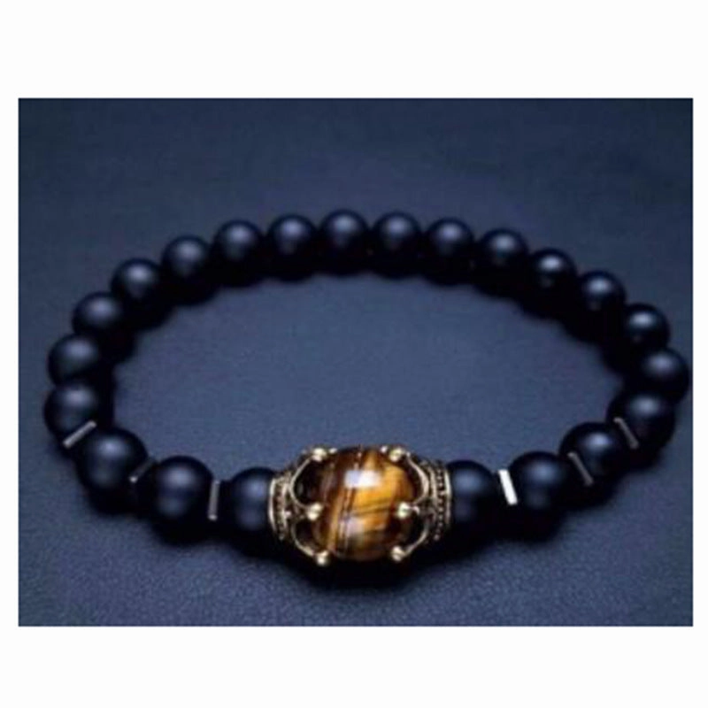Wholesale Vintage Crown Tiger Eye Volcanic Stone Bracelets