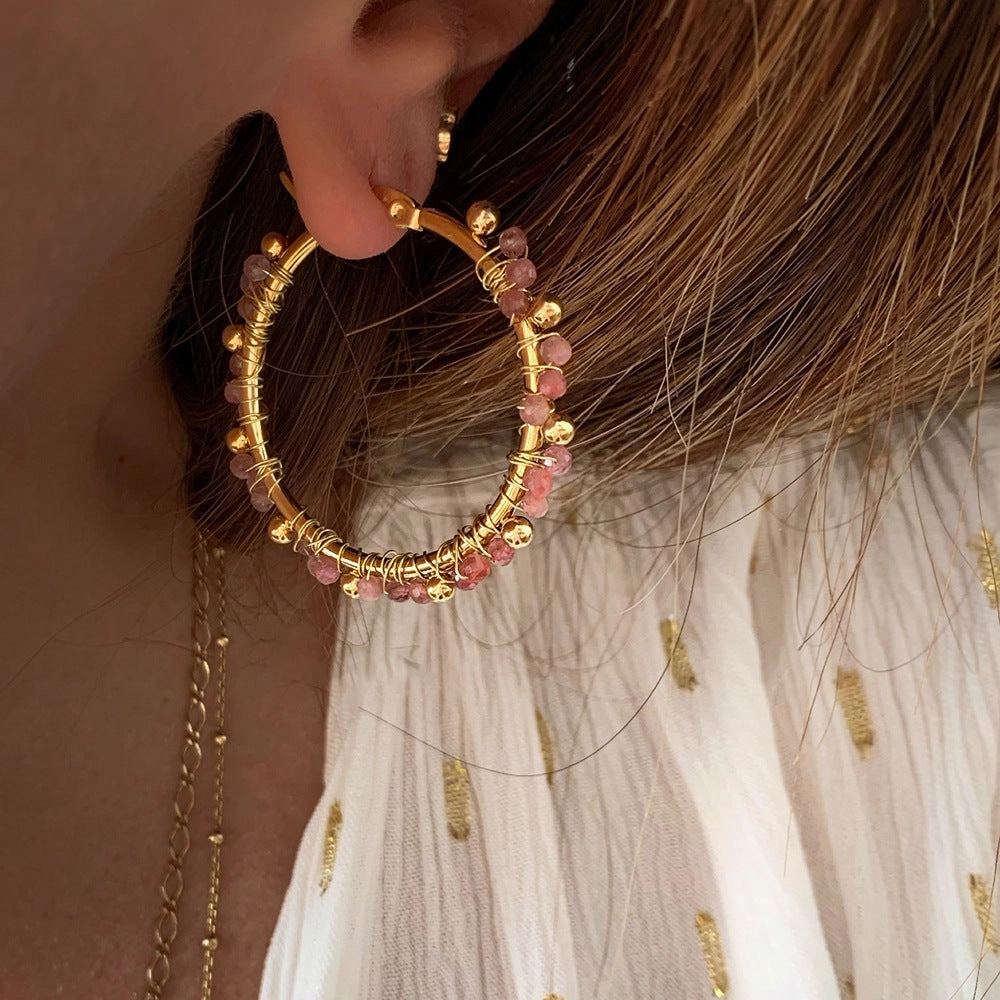 Wholesale Vintage Crushed Stone Stainless Steel Earrings