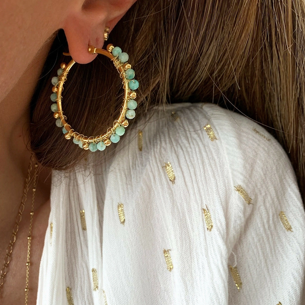 Wholesale Vintage Crushed Stone Stainless Steel Earrings