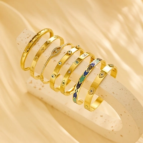 Wholesale Vintage Diamond Colored Zirconia Eye Titanium Steel Bracelet