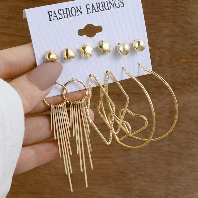 Wholesale Vintage Diamond Geometric Alloy Earrings Set