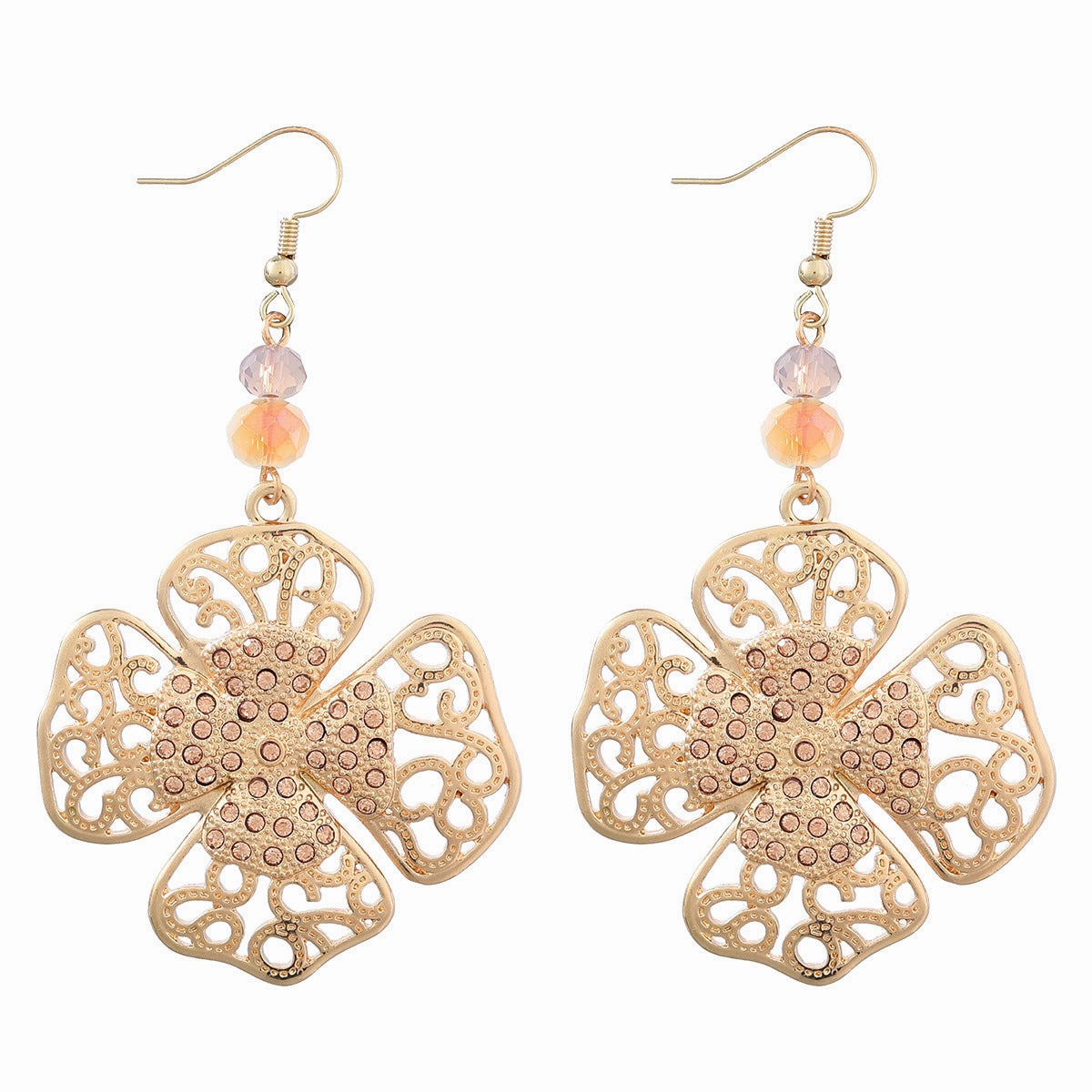 Wholesale Vintage Diamond Studded Floral Alloy Earrings