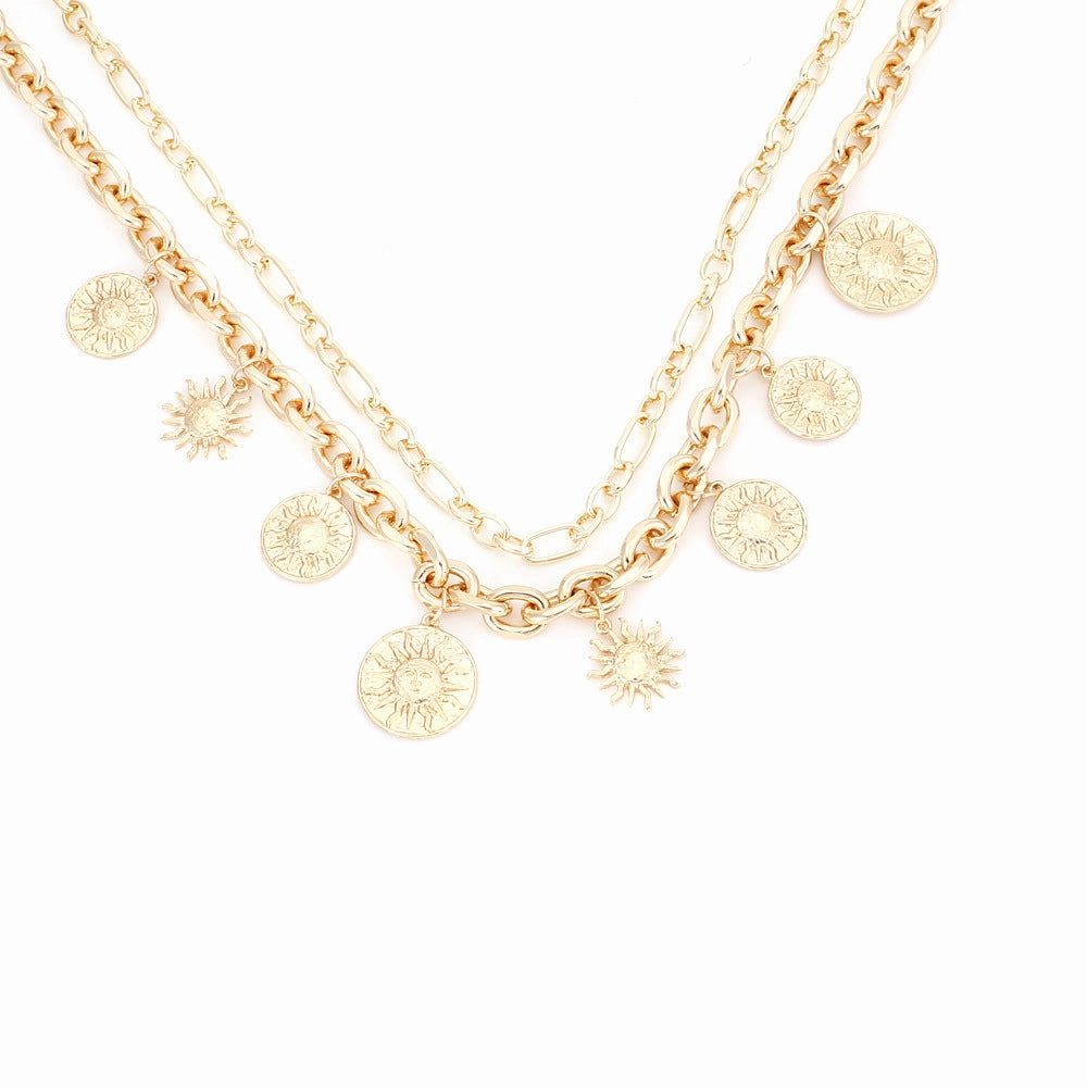Wholesale Vintage Double Layer Sunflower Necklace