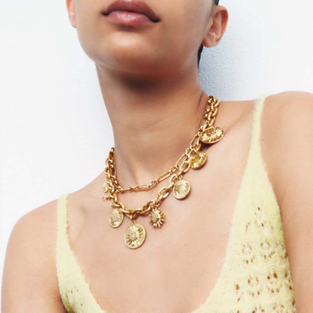 Wholesale Vintage Double Layer Sunflower Necklace