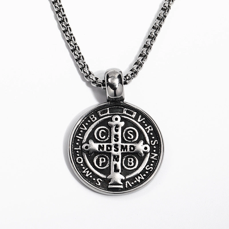 Wholesale Vintage Double-sided Saint Benedict Exorcism Men's Alloy Necklaces