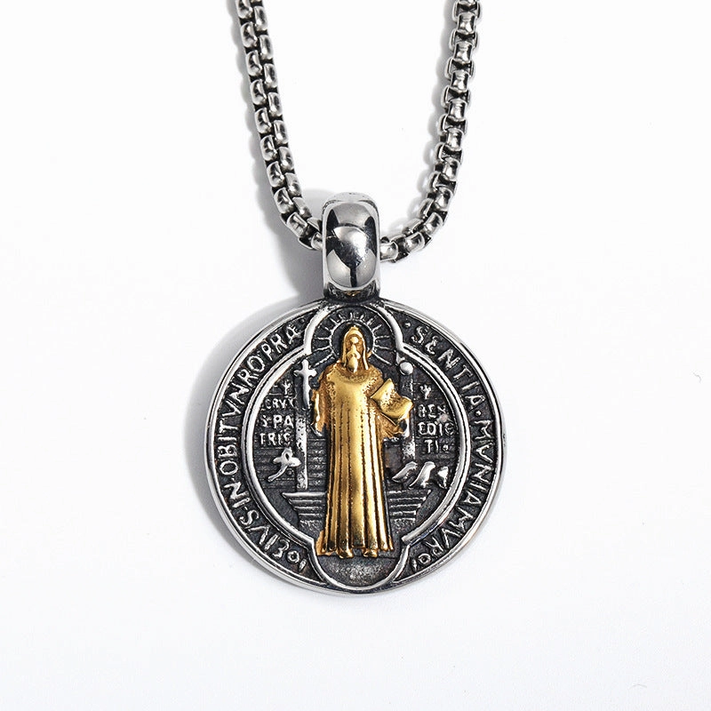 Wholesale Vintage Double-sided Saint Benedict Exorcism Men's Alloy Necklaces