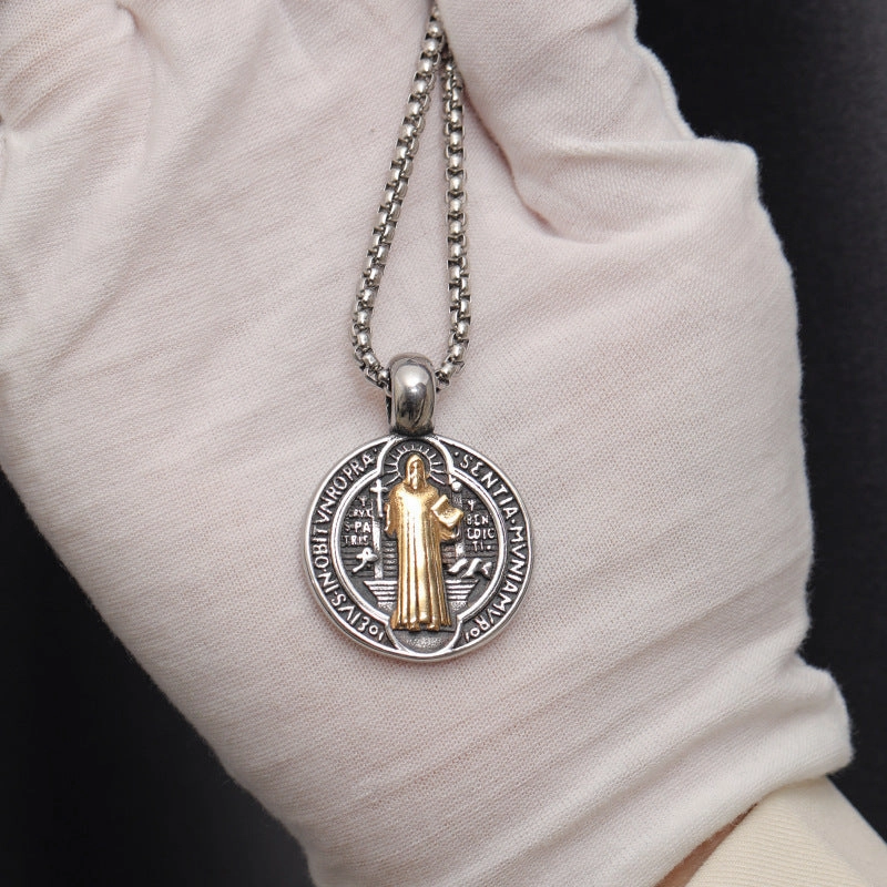 Wholesale Vintage Double-sided Saint Benedict Exorcism Men's Alloy Necklaces