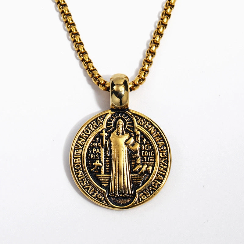 Wholesale Vintage Double-sided Saint Benedict Exorcism Men's Alloy Necklaces