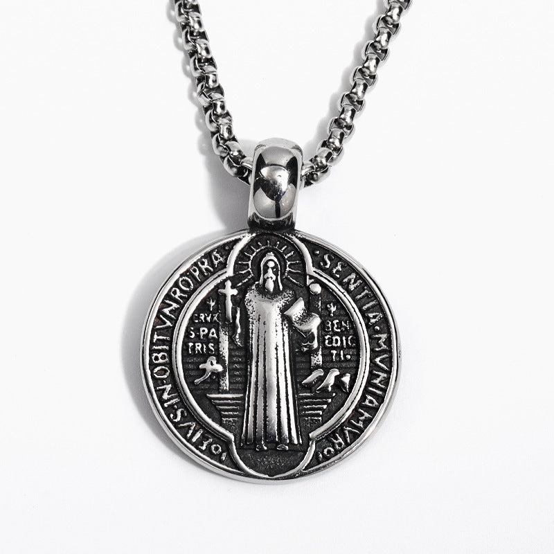 Wholesale Vintage Double-sided Saint Benedict Exorcism Men's Alloy Necklaces