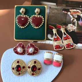 Wholesale Vintage Enamel Gem Diamond Alloy Earrings