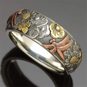 Wholesale Vintage Engraved Flowers Dragonfly Sunflower Ring
