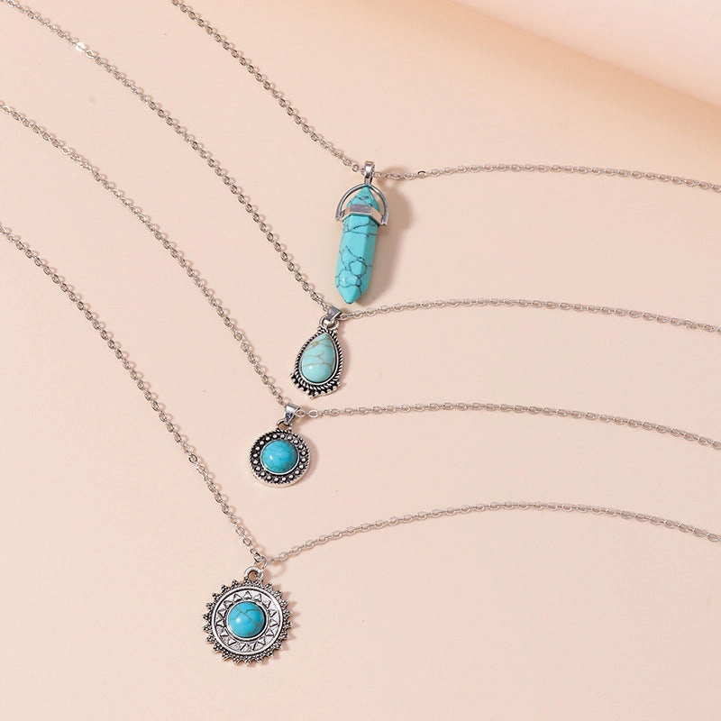 Wholesale Vintage Ethnic Style Water Drop Turquoise Necklace Set