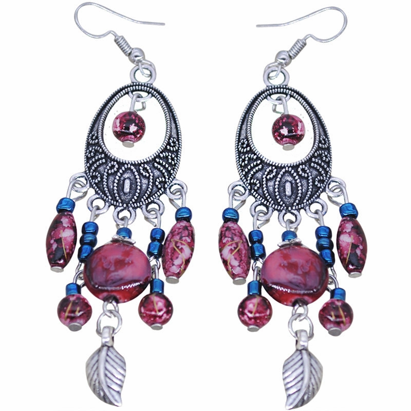 Wholesale Vintage Ethnic Tassel Leaf Alloy Earrings