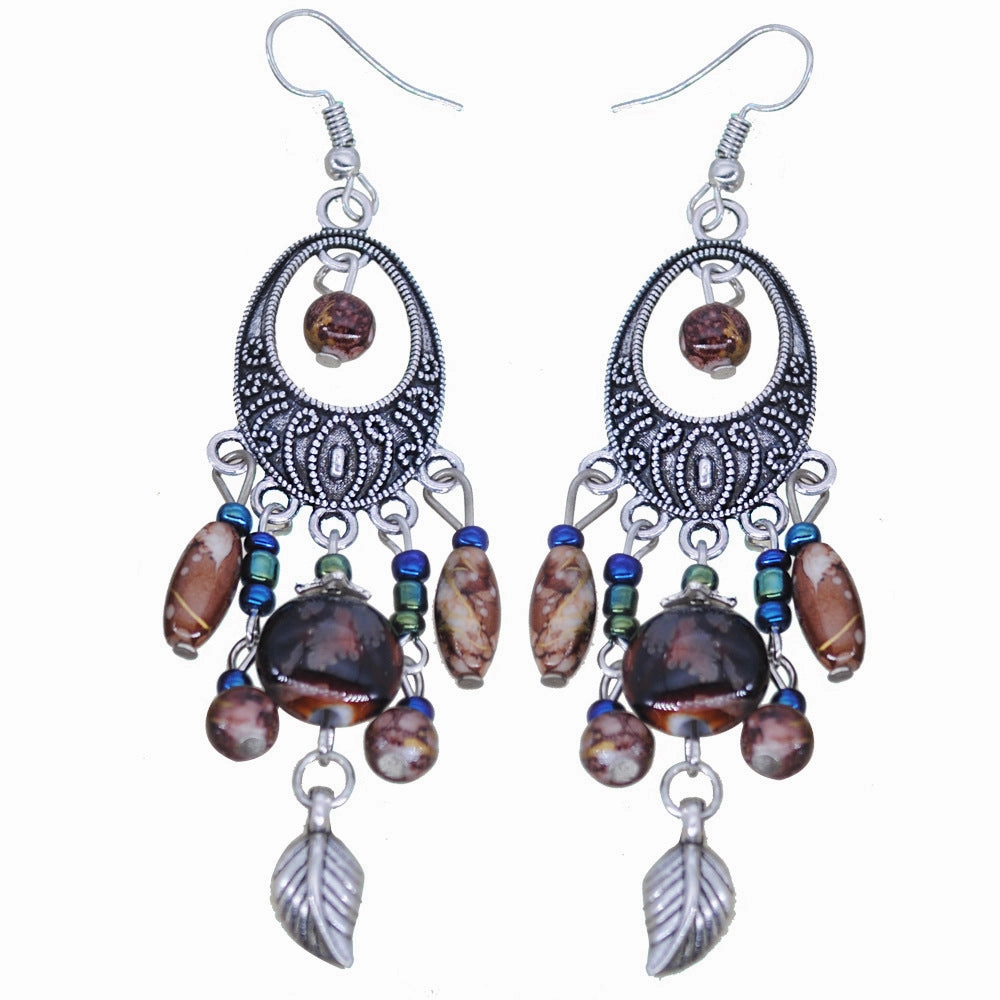 Wholesale Vintage Ethnic Tassel Leaf Alloy Earrings