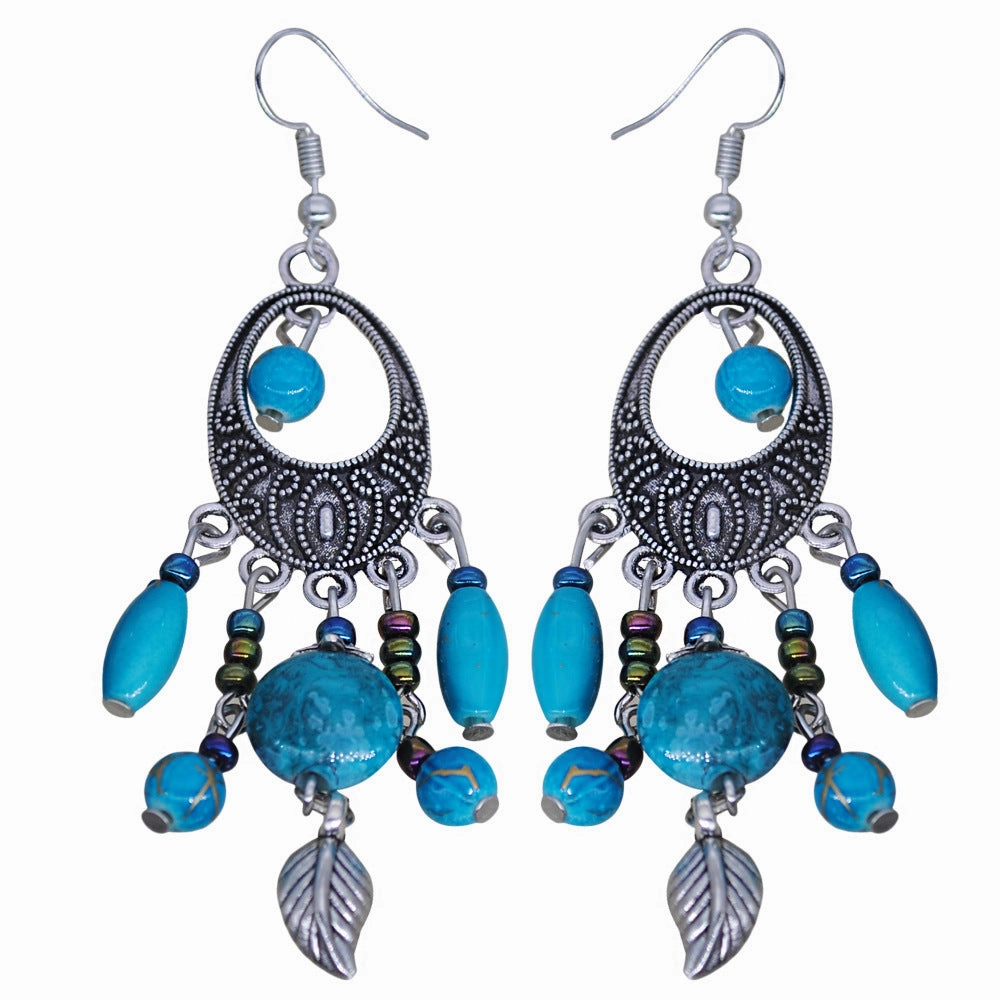 Wholesale Vintage Ethnic Tassel Leaf Alloy Earrings