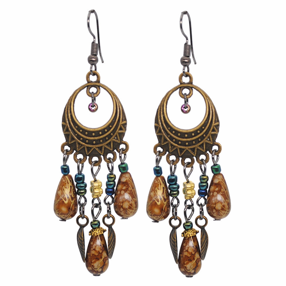 Wholesale Vintage Ethnic Tassel Leaf Alloy Earrings