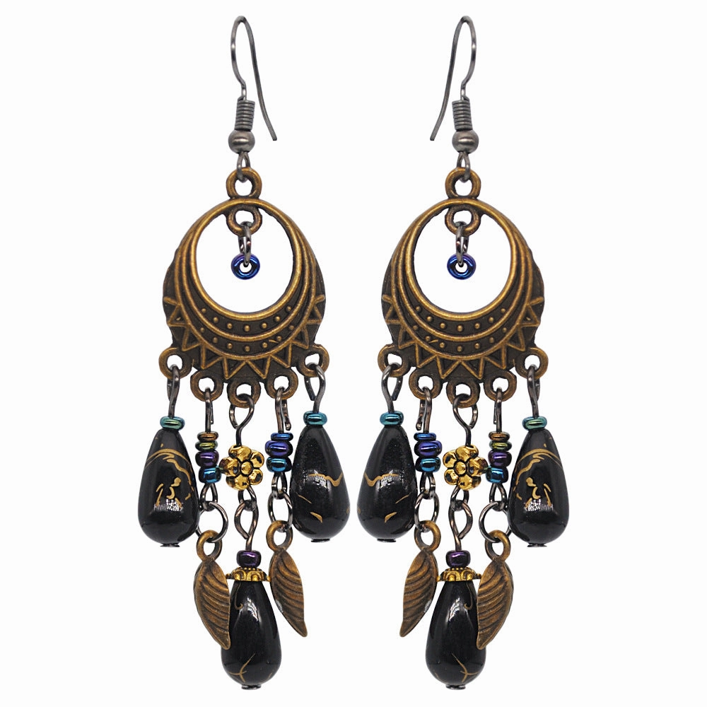 Wholesale Vintage Ethnic Tassel Leaf Alloy Earrings