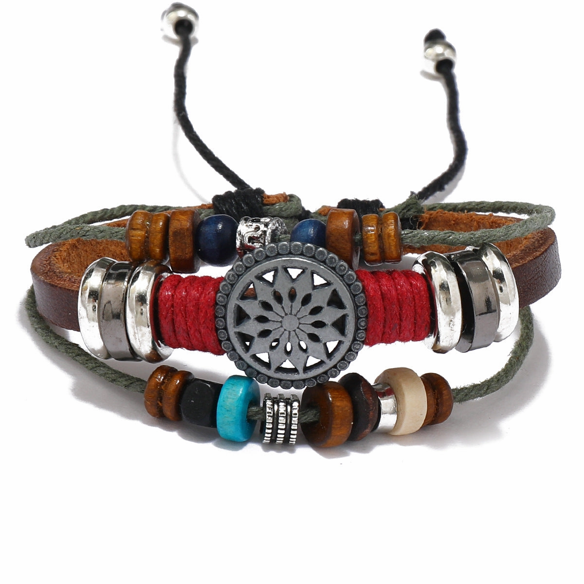 Wholesale Vintage Fashion Sunflower Handmade Beaded Leather Bracelet
