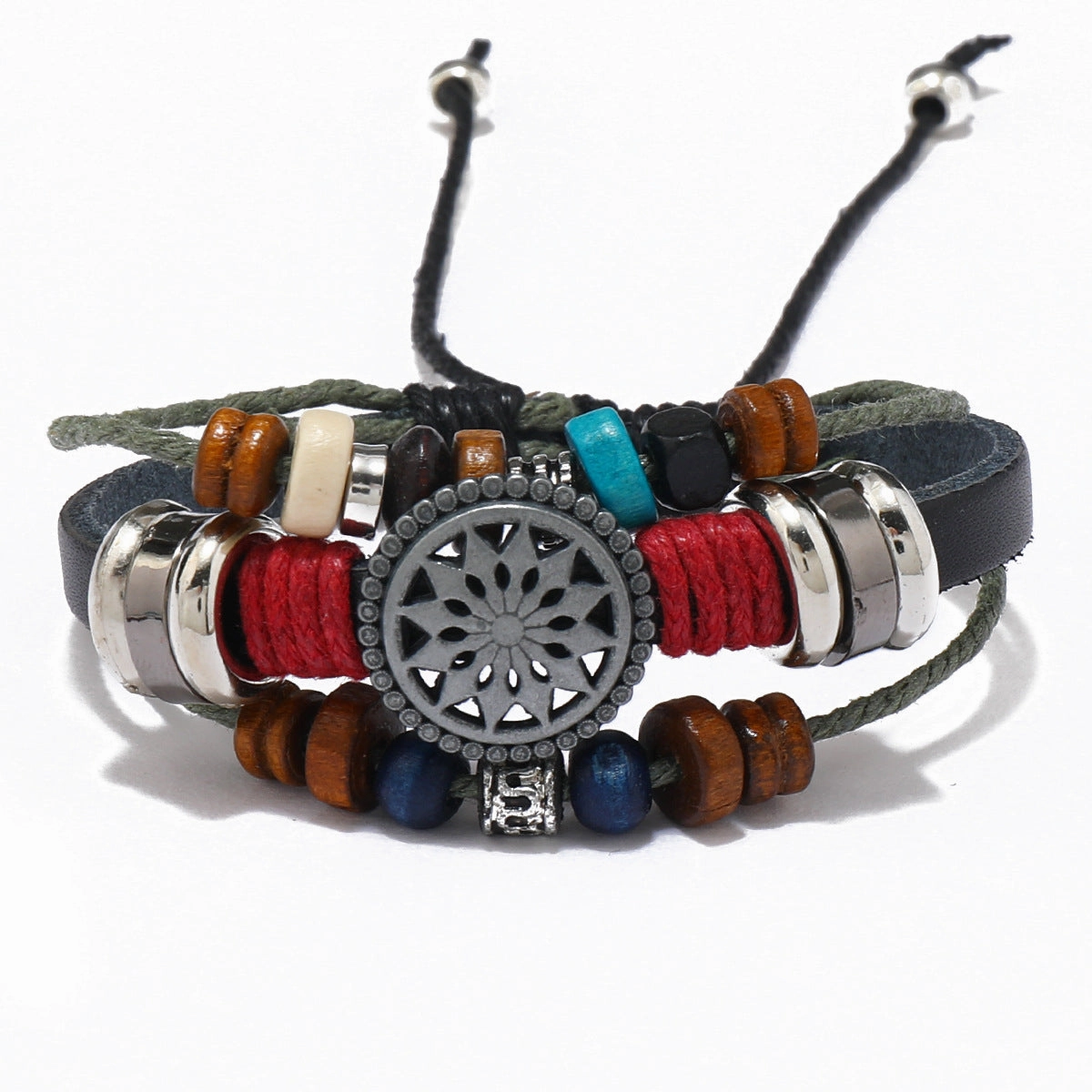 Wholesale Vintage Fashion Sunflower Handmade Beaded Leather Bracelet