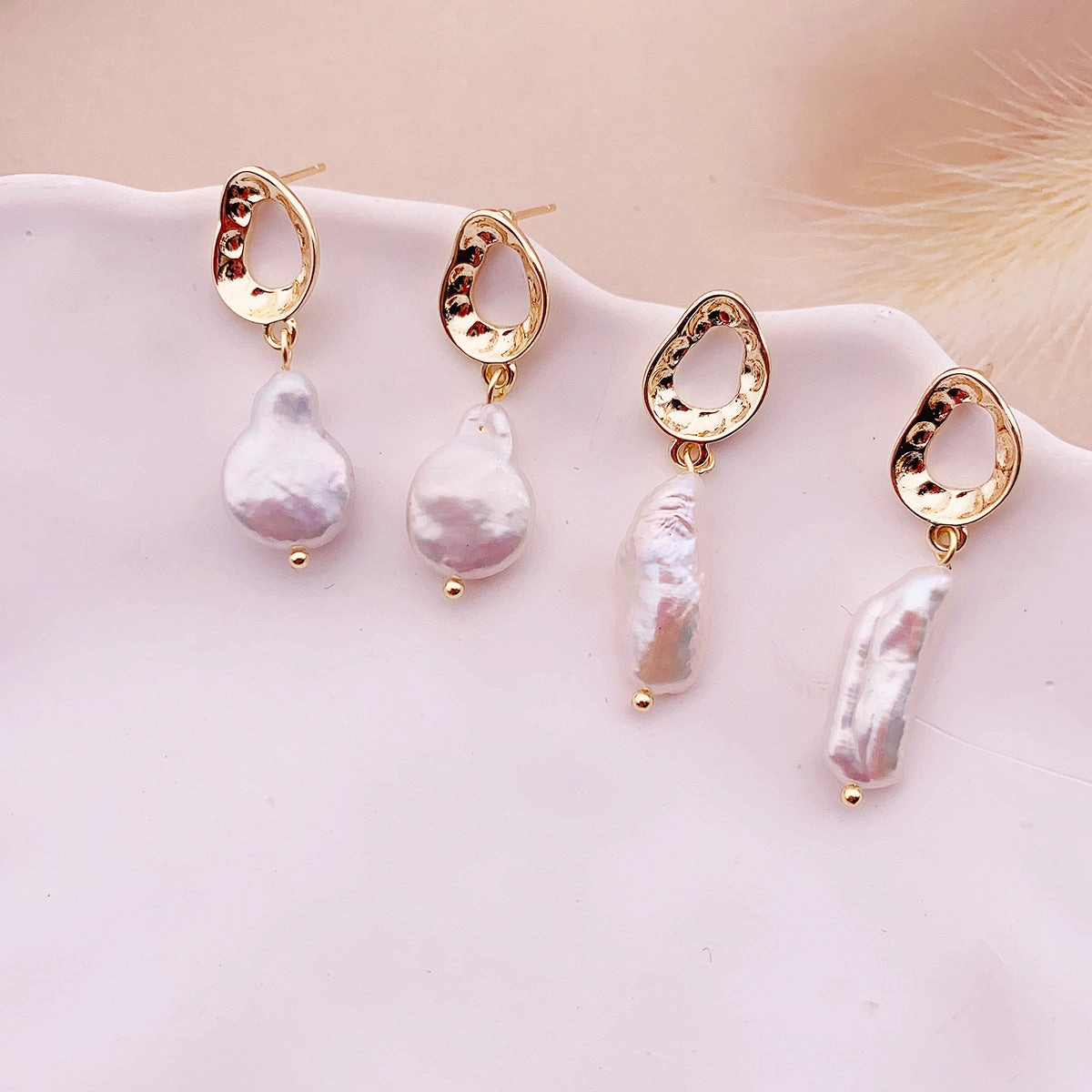Wholesale Vintage Freshwater Pearl Baroque Irregular Emerald Earrings