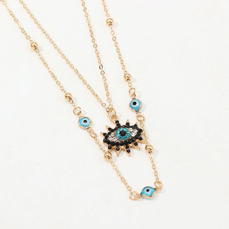 Wholesale vintage full diamond devil eye clavicle chain necklace set